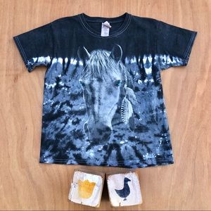 Vintage Gildan Girls Horse Tie Dye Tee Shirt size Small